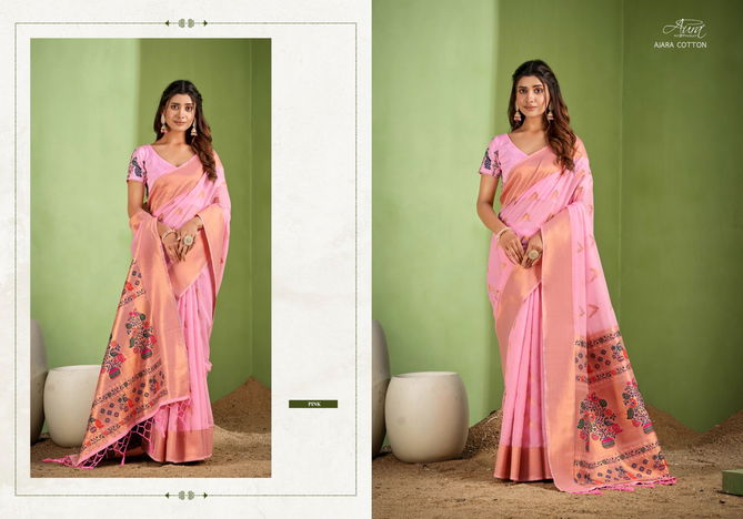 Ajara Cotton By Aura Designer Party Wear Sarees Catalog